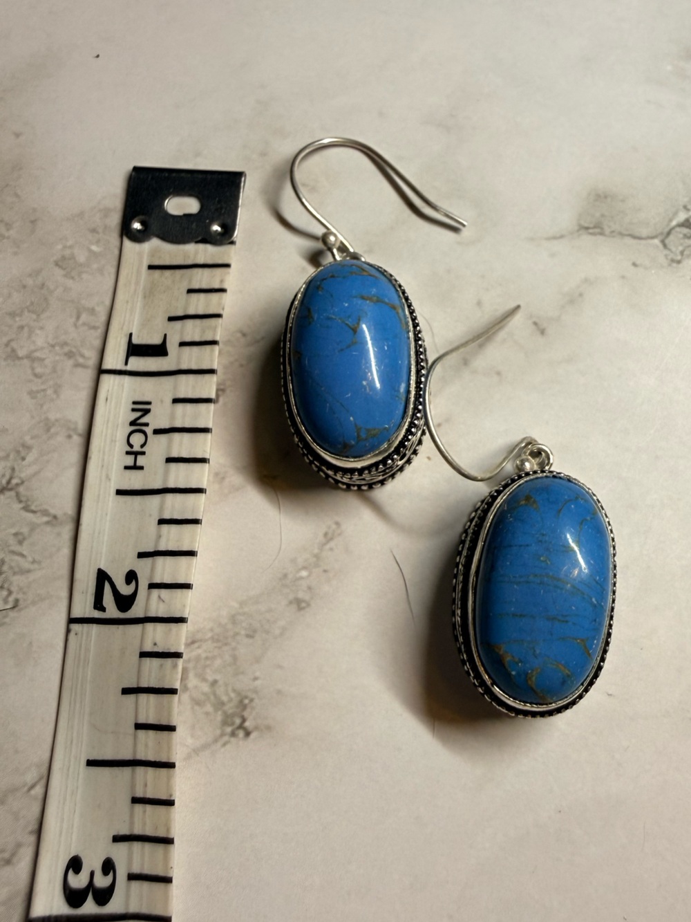Silver-Trim Turquoise Drop Earrings - Women Jewelry